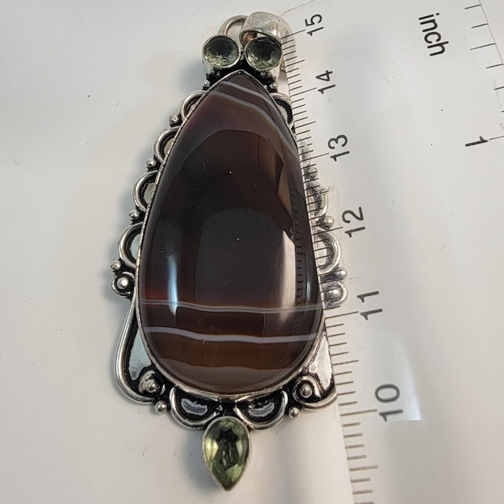 Necklace Pendants Botswana Agate and Peridot Handmade Jewelry Sterling Silver